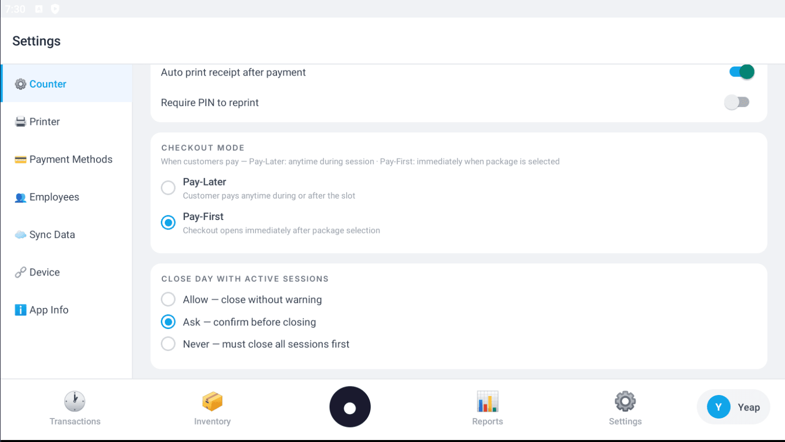 Settings · Operations